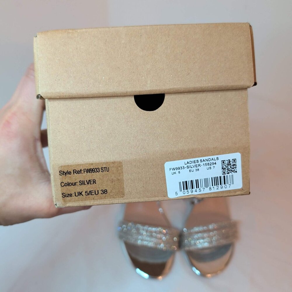 ASOS Glamorous Silver Rhinestone Block Heel Sandals - Picture 3 of 9
